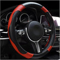 Car Steering Wheel Cover, 15 Inch Carbon Fiber Leather Stitching Color Steering Wheel Protector, Anti-Slip Elastic Breathable Steering Wheel Cover Stylish Decor for Most Cars (Black&Red)