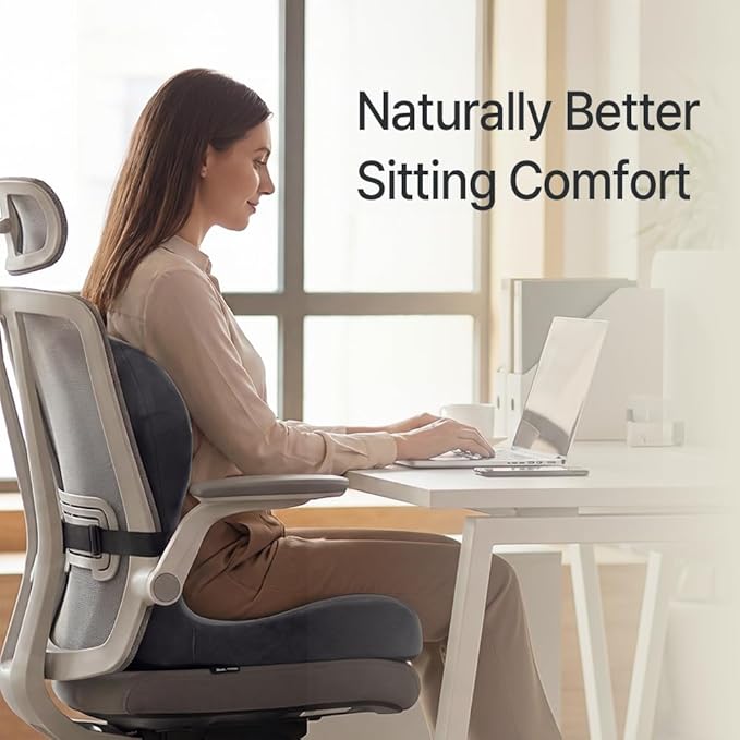 Navizam Lumbar Support Pillow for Office Chair – Seat Cushions for Office Chairs - Back Support for Office Chair, Pillow for Car – Chair Cushion with Anti-Slip Base, Backrest with Elastic Strap