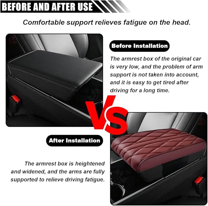 Car Center Console Cover Pad, Leather Auto Console Arm Rest Cover, Waterproof Car Armrest Seat Box Cushion Protector, Memory Foam Armrest Pillow for Most Cars (Burgundy)