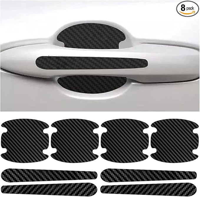 AUCELI Car Door Handle Scratch Protectors, 8 PCS Carbon Fiber Texture Anti-Scratches Bowl Sticker, Non-Marking Car Door Handle Cup Protective Film, Universal Door Handle Paint Cover Guard Sticker