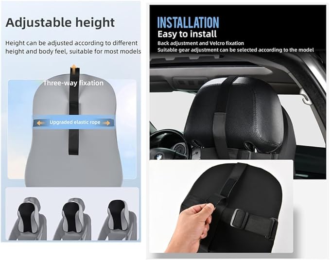 Memory Foam car Neck Pillow and Lumbar Support Pillow Set Breathable Removable Cover ergonomically Designed to Ease Neck and Back Pain (Black)
