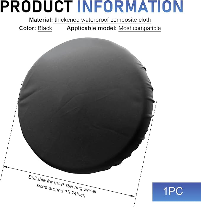 Car Steering Wheel Cover Sun Shade, Thickened Waterproof Steering Wheel Protector, All-Inclusive Protective Cover, Universal Interior Accessories for Car Truck SUV (Black)