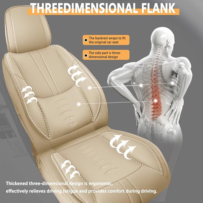 Premium Universal Car Seat Cover, Comfortable Leather Seat Cover for 96% of Models, Waterproof Car Seats Protectors Cushions for 5 Seats(Beige,Pillows)