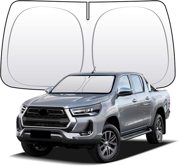 Thickened 2-Layer Front Windshield Sun Shade Compatible for Toyota Hilux 2021-present, Foldable Custom Fit Sunshade Blocks 99% Heat, Keeps Car Interior Cool (for Hilux 2021-present)
