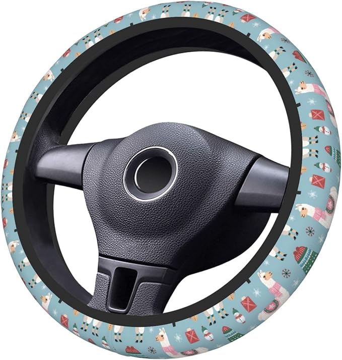 Sassy Llamas Neoprene Steering Wheel Covers Women Men Car Accessories, Universal 15 Inch Fit Auto, Suvs, Truck