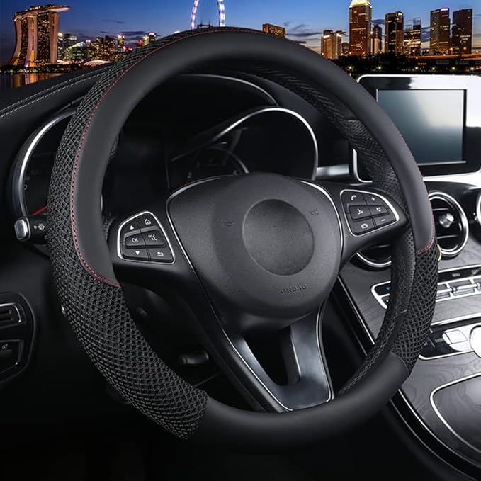 Cxtiy Premium Ice Silk Steering Wheel Cover - Soft, Breathable, and Anti-Slip for Ultimate Comfort and Style Fit Most of Cars SUV Auto Vehicle (C-Black)