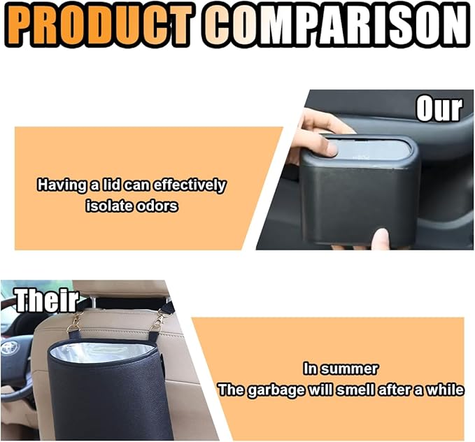 Mini Car Trash Can with Lid, Small Automotive Dustbin Garbage Container, Waterproof and Leak Resistant Car Storage Box with a roll of Plastic Trash Bags, Car Accessories Trash Bin for Vehicle, Home