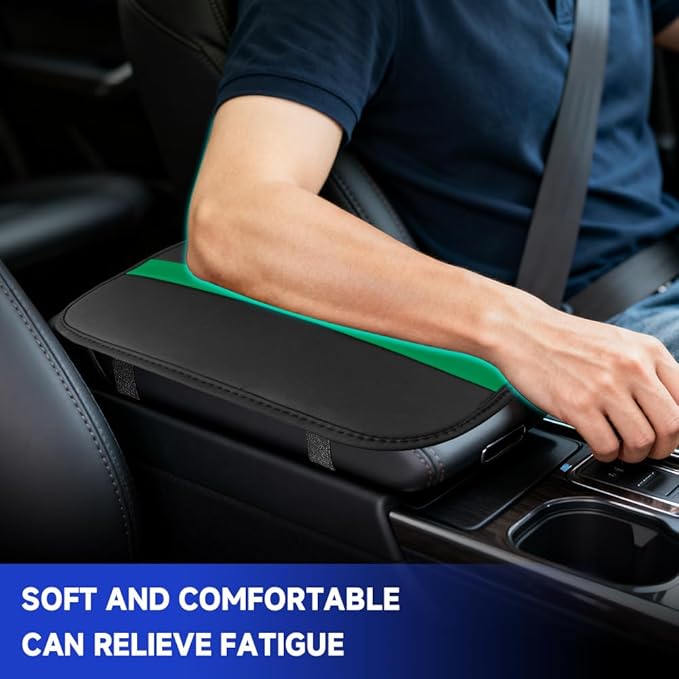 Car Center Console Cushion Pad, Arm Rest Cover for Car, Leather Waterproof Auto Armrest Seat Box Protector, Auto Armrest Storage Box Accessories Fits for Most Vehicles, SUVs, Trucks (Green)