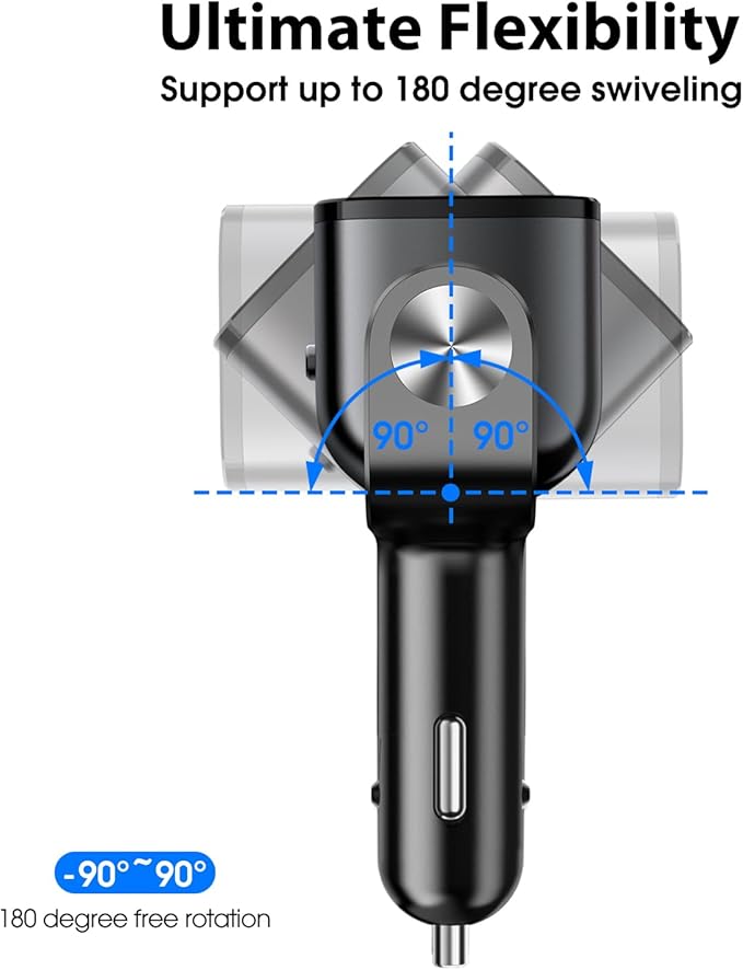5 in 1 Car Cigarette Lighter Splitter, BUVAYE Dual QC3.0 and 30W PD USB C Cigarette Lighter Adapters for Cars 12V/24V 180-degree Adjustable Car Charger Adapter for iPhone/iPad/GPS/Dash Cam/Laptop