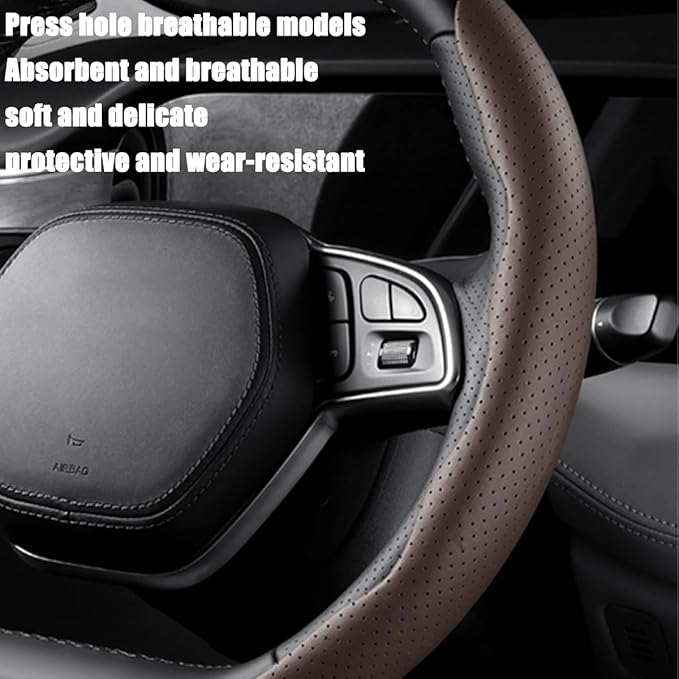 LoyaForba Car Steering Wheel Cover, Universal 15 Inch Leather Segmented Auto Steering Wheel Protector, Anti-Slip and Soft Breathable, Car Interior Accessories for Most Vehicle, SUV, Truck (Coffee)