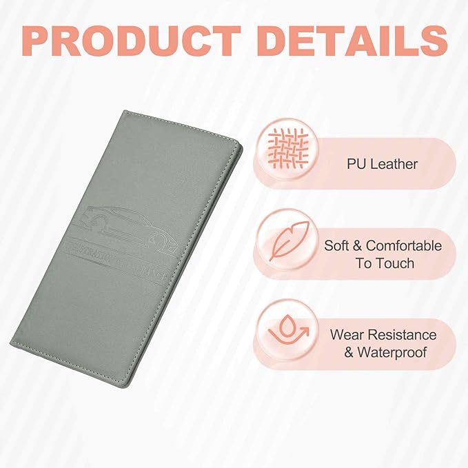 HARFINGTON Car Registration and Insurance Holder 9.65" x 4.92" PU Leather Vehicle Glove Box Organizer Storage Accessories Men Women Car ID Holder for License ID Cards Bank Cards, Dark Gray
