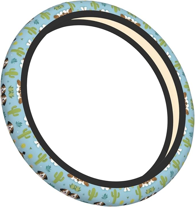 Saint Bernard Dog Breed Cactus Universal Fit Steering Wheel Cover for Car, Truck, and SUV, Durable Steering Wheel Protection
