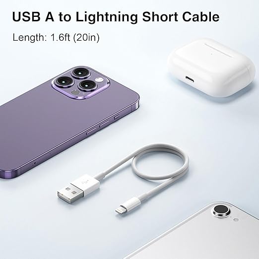 Abysssea 1.5FT Short CarPlay Cable, 20 inch USB A to Lightning Cable for iPhone 14, 14 Plus, 14 Pro Max, 13, SE 2nd/12/11/Xs/XR/8/7, iPad Air 4/5/ 6/7/8, Mini 2/3/4/5 Charger Cord, Car Charging Cable