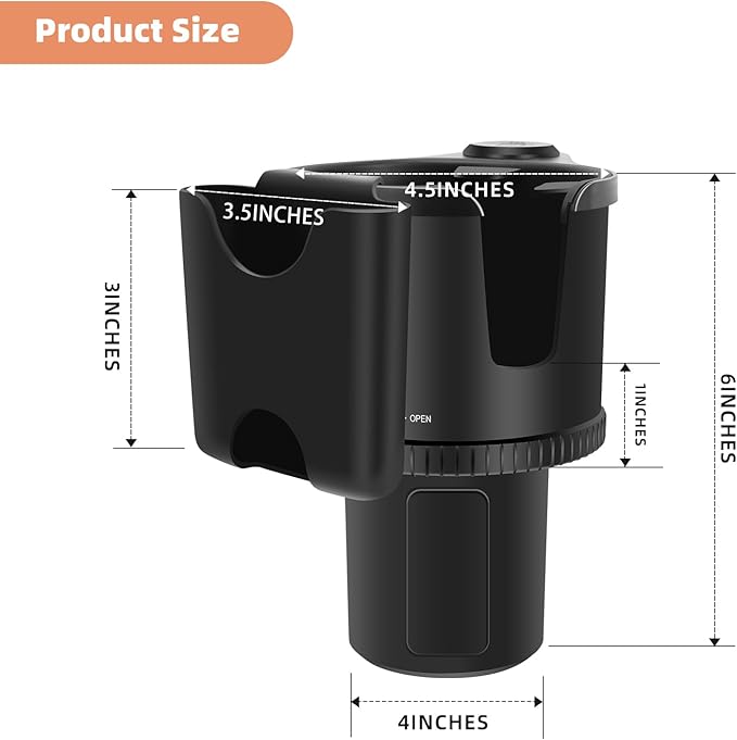 Car Cup Holder Expander with Phone Holder, 2 in 1 Big Cup Organizer with Adjustable Base, fits for Tumbler Cup 20-40oz Hydro Flask, Yeti, 3.4”-4.1” Cups