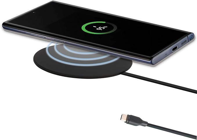 IJS Ultra Slim Universal Fast Wireless Charger - Phone Charger Compatible with All Smart Phones - Smart Round Fast Charging Pad for Multiple Devices (Black)