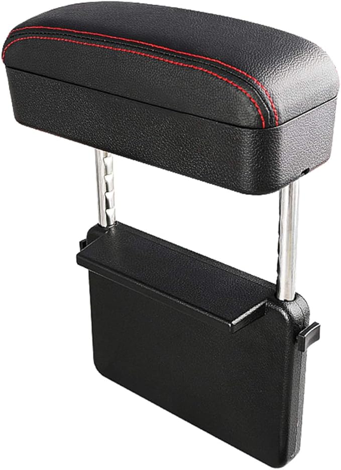 SKTU Auto Car Armrest Extender Support Elbow & Forearm Arm Wrist Rest Support Adjustable Height Comfort Pad Universal Fit for Most Car Models Center Console (Red with Organizer)