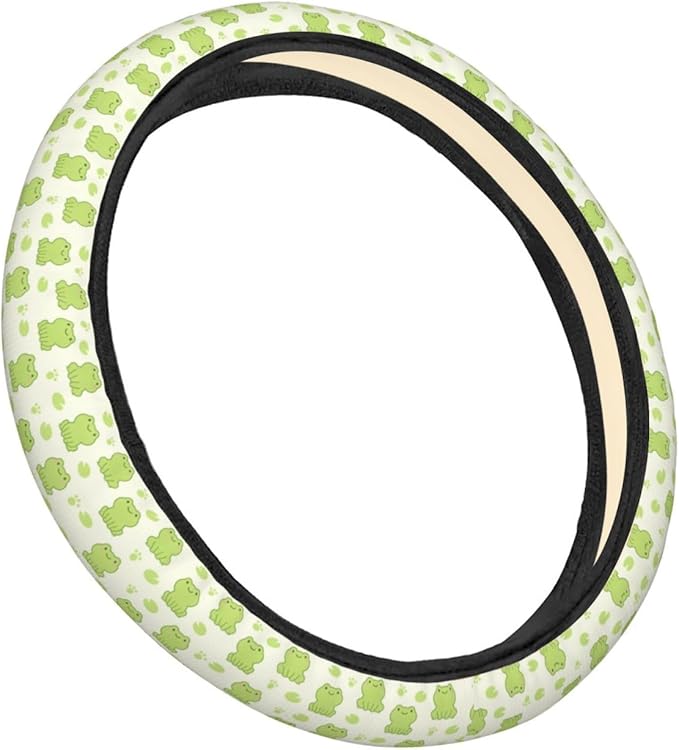 FeHuew Cute Frog Green Leaves Steering Wheel Cover for Women, Girls 15 inch Universal Auto Car Anti Slip Wrap Steering Wheel Covers Fit for Vehicles, Truck, SUV