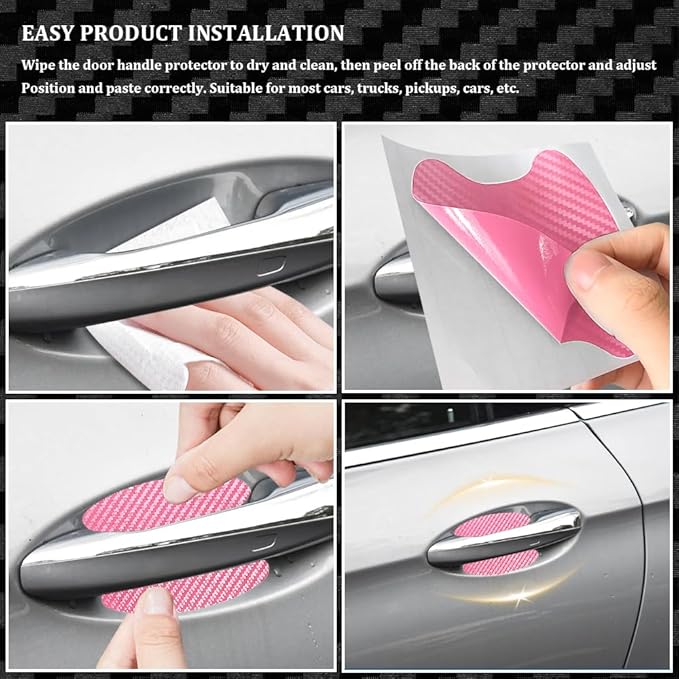 4PCS Car Door Handle Cup Scratch Protectors, Carbon Fiber Anti-Scratches Car Door Cup Protector, Universal Door Handle Protective Film, Car Door Handle Paint Cover Guard Pad for Most Car Handles