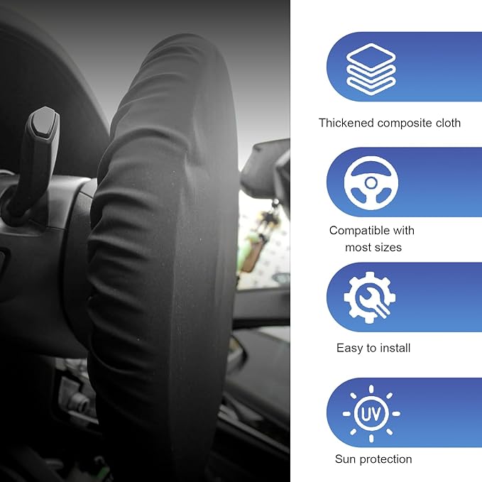 Car Steering Wheel Cover Sun Shade, Thickened Waterproof Steering Wheel Protector, All-Inclusive Protective Cover, Universal Interior Accessories for Car Truck SUV (Black)
