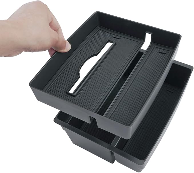 Coleya Double Layer 2024-2026 Tacoma Center Console Organizer for Toyota Tacoma (SR5/TRD Off-Road/TRD Sport/TRD Pro/Limited/Trailhunter),Durable ABS Plastic 2025 Tacoma Armrest Tray, Tissue Box Holder