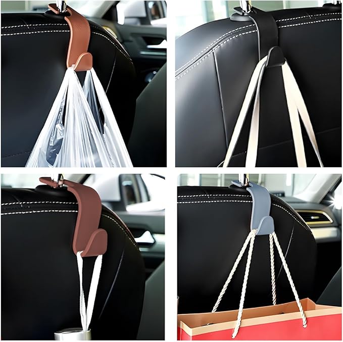 HZEL Car Seat Headrest Hook, 4PCS Vehicle Back Seat Hanger Hook for Purse Coat Umbrella, Multifunctional Auto Interior Storage Organizer Accessories, Universal for SUV RV Truck (Gray)