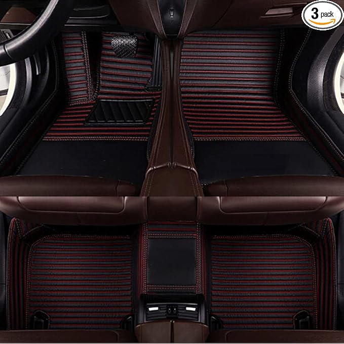 KaiLaiCarCustom Automotive Car Floor Mats for 99.99% Sedan SUV Sports Car Men Women Protection Full Coverage Pads Anti-Slip Leather Floor Lining (Black Red Strip, B- Long Stripes)