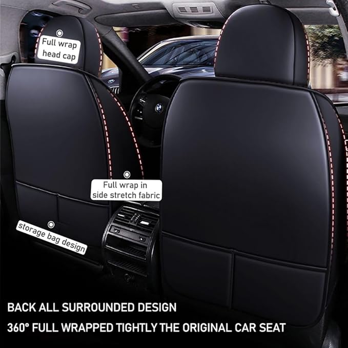 Niscarda for Hyundai Santa Cruz Seat Covers 2022-2024, 3D Protection Faux Leather Seat Protector Car Interior Covers with 2 * Neck Pillow & 2 * Lumbar Support (Black and Coffee, Full Set)