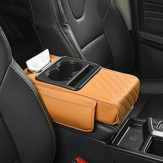 Car Armrest Pad for Nissan Altima 2013-2018, PU Leather 5-in-1 Armrest Storage Box Center Console Cover Armrest Cushion Arm Rest Cushion Pads with Cup Holders and Tissue Box, F/Orange
