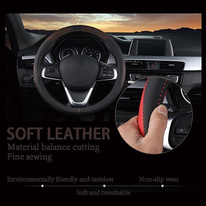 Car Steering Wheel Cover with Durable PU Leather, Universal 15 inch Fit for Car Truck SUV, Breathable Anti Slip Auto Steering Wheel Covers for Men and Women