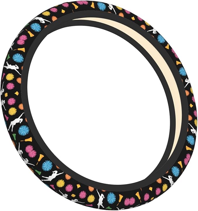 Neoprene Steering Wheel Cover Bullhorns-Pompoms-Cheerleaders Pattern Car Steering Wheel Cover Universal Fit for Most Cars