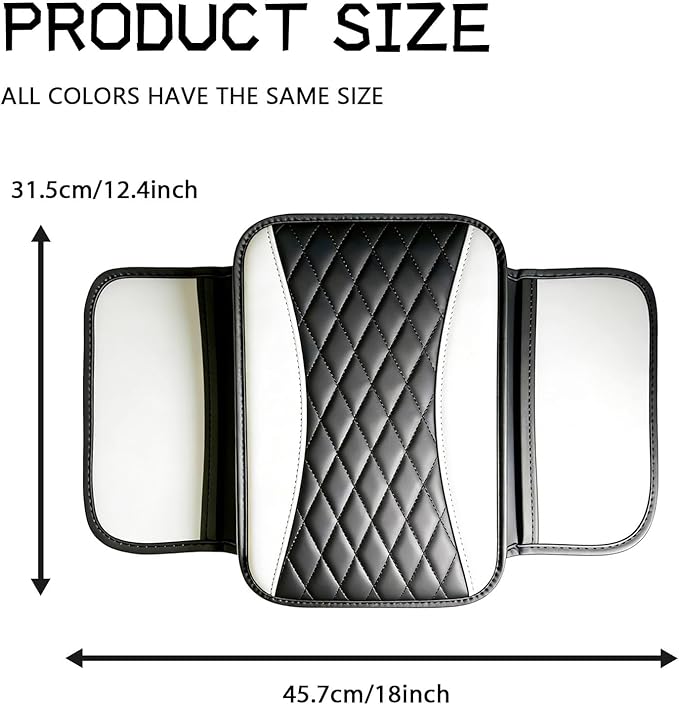 Patchwork Leather Center Console Cover, Upgraded Car Armrest Cover with 2 Storage Bags, Universal Arm Rest Covers for Car, Vehicle Interior Accessories Middle Console Cushion Organizer (White)
