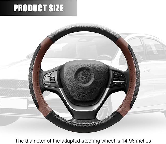Car Steering Wheel Cover, 15 Inch Carbon Fiber Leather Non-Slip Steering Wheel Protector with Lining, Breathable Automotive Interior Accessories, Universal for SUV RV Truck (Orange)