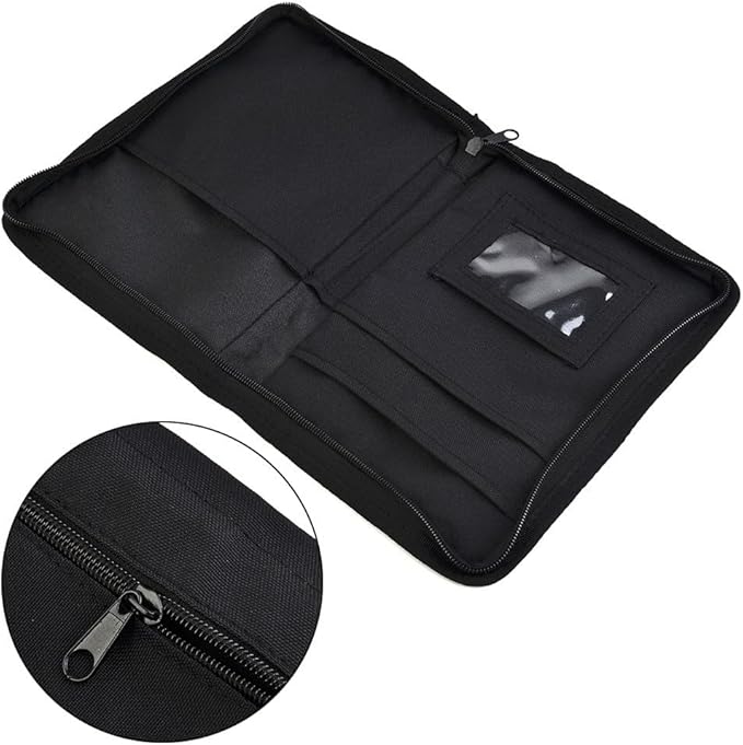 Car Glove Box Organizer Storage Folder for Documents and Manuals, 600D Oxford Cloth with Zippered Pocket and Elastic Loop, Black