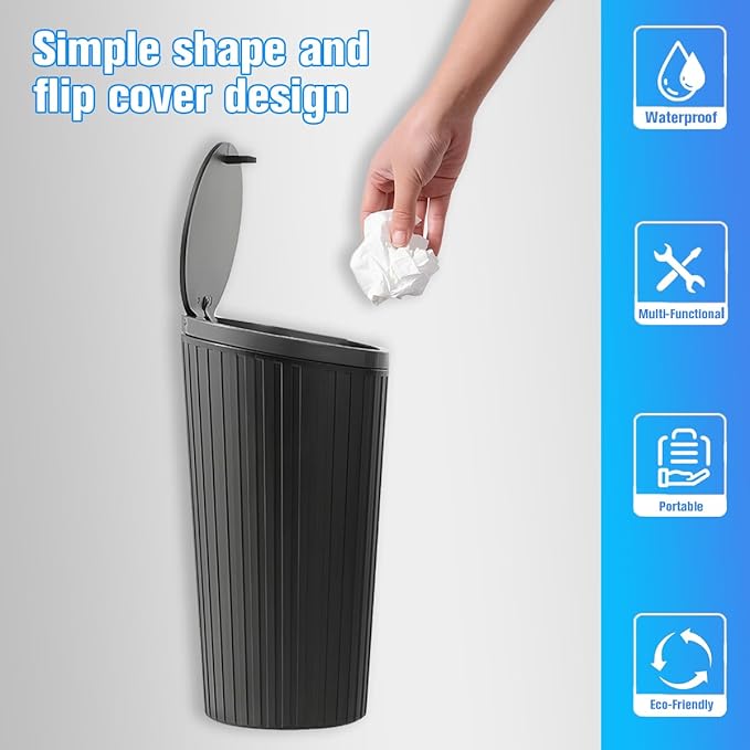 Car Trash Can with Lid, Mini Leakproof Cup Holder Vehicle Garbage Bin with 15PCS Rubbish Bags, Automotive Front Back Seat Dustbin Organizer, Universal for SUV Sedan Truck (Black)