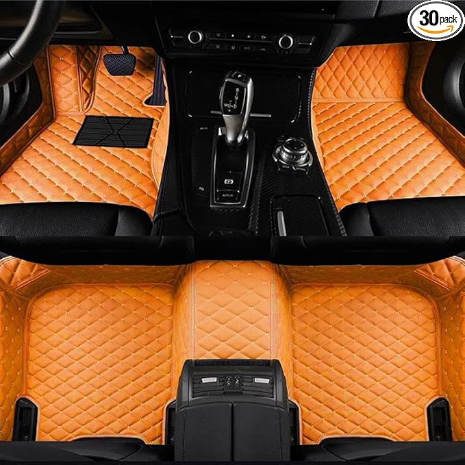 Custom Luxury Leather Car Floor Mats Upgrade Your Car's Interior All-Weather Protection for Cars, SUVs, Trucks Compatible with Automotive Mats (Orange)
