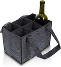 6 Bottle Wine Carrier with Divider Felt Wine Storage Tote Bag, Portable Reusable Wine Travel Bag with Handle for Christmas Travel Camping Picnic Party (Dark Gray)