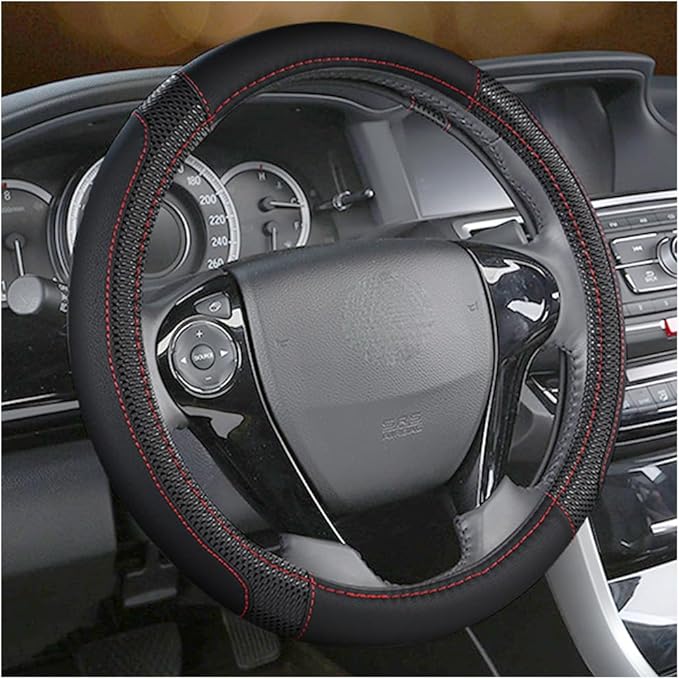 Car Steering Wheel Cover, 14.97 Inch Leather Non-Slip Vehicle Steer Wheel Protector, Soft & Breathable Automotive Interior Protection Accessories, Universal for SUV Sedan Truck (Black)