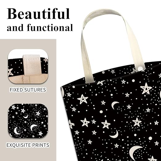 Car Trash Can, Cute Car Trash Bag, Hanging Car Organizer and Storage Bag, Trash Bin for Car Accessories, Vehicle, Travelling, Camping Black White Moon Star