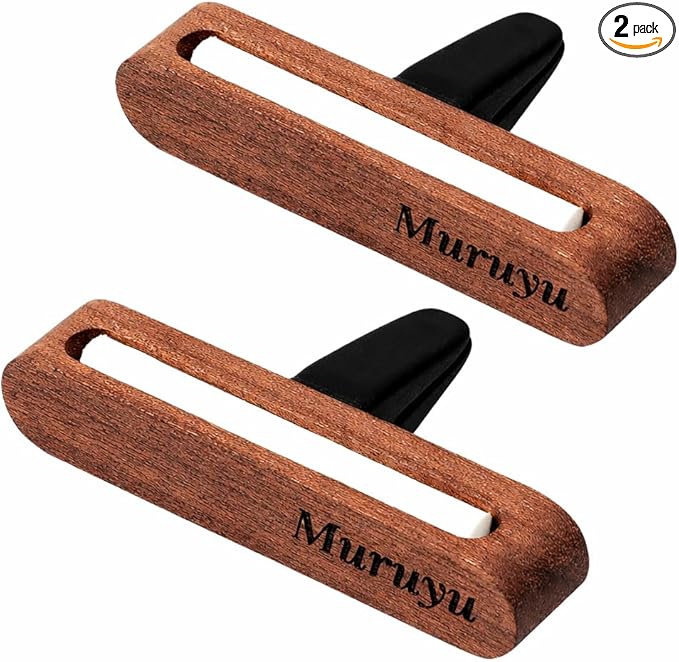 Muruyu [2-Pack] Natural Sapele Wood Car Diffuser with Vent Clip, Refillable Car Air Freshener for your own Essential Oils (No Oils Included), Premium Auto Interior Accessories