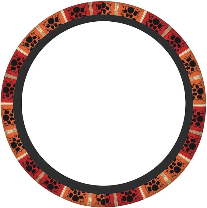 Retro Vintage Drum Kits Car Steering Wheel Cover, 15 Inch Steering Wheel Cover Stylish Decor for Most Cars
