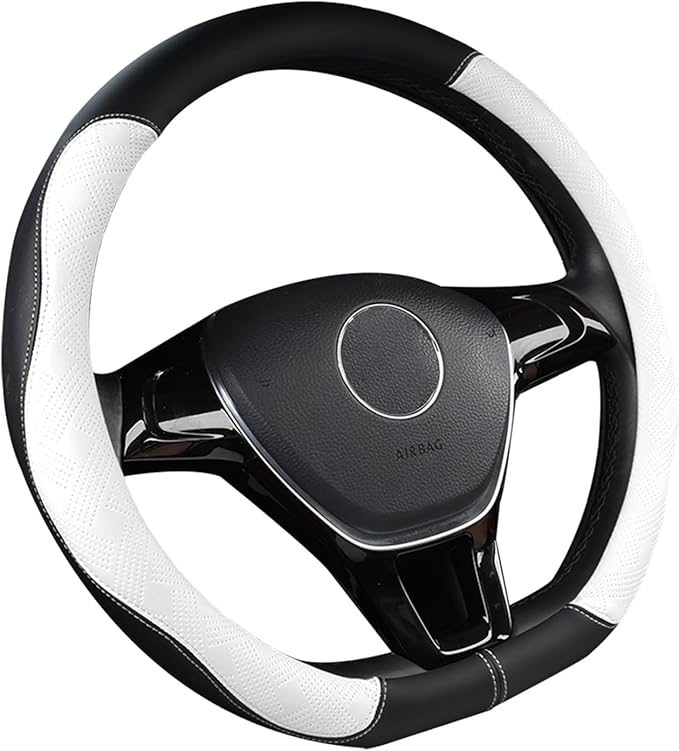D Shape Steering Wheel Cover,Microfiber Leather D Type Steering Wheel Cover Breathable Anti-Slip Flat Bottom Shaped Steering Accessories for Women Men 15inch (White)