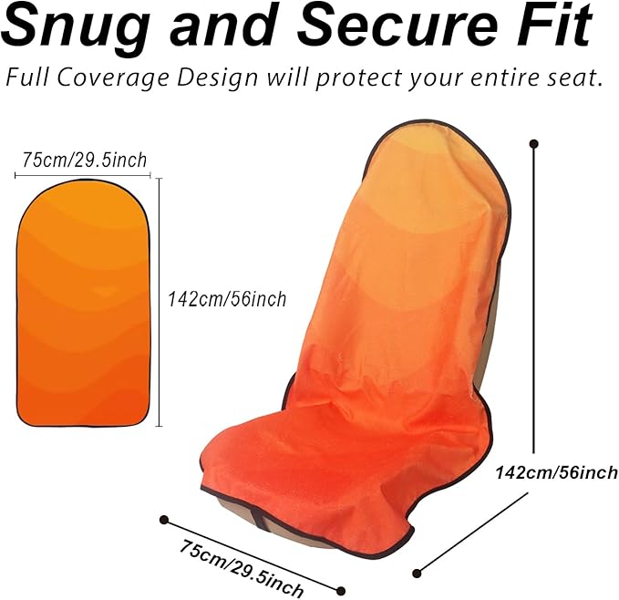nbnhxnff Sweat Towel Car Seat Cover Protector Front Seats for Gym Workout, Running, Swimming, Beach and Hiking, Waterproof Universal Seat Cover for Car, Trucks, Van & SUV (Orange, 2pcs Front Seat)