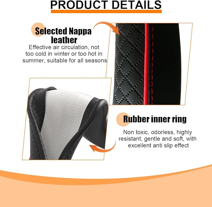 Car Steering Wheel Cover, 14.5-15" Leather Anti-Slip Sport Style Vehicle Steering Wheel Protector, Breathable Auto Interior Protection Accessories, Universal for SUV Van RV (Black)