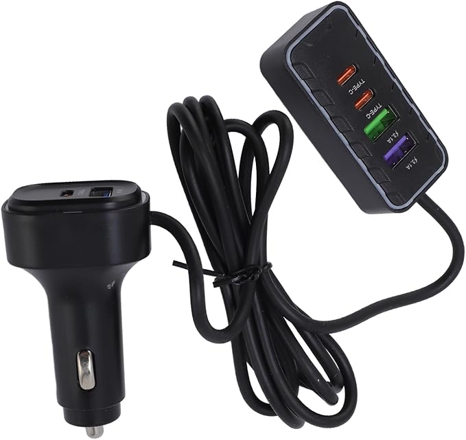 Multiport Car Charger, 12V 24V Fast Charging Cigarette Lighter Adapter, with Multiple USB Ports for Phones and Multiple Devices, Compatible for Travel and Road Trips in Cars,