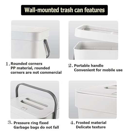 Small Trash Can with Lid Mini Kitchen Hanging Trash Can Tightly Sealed Odor Free, Small Countertop Compost Bin for Scraps from Daily Cooking, Mountable Trash Bin for Kitchen Counter, 5L/1.3 White