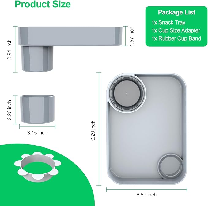 Car Seat Tray for Kids Travel, Carseat Tray for Food Toddler, Car Seat Table Tray, Car Seat Cup Holder Snack Tray for Graco, Evenflo, Chicco, Rotatable Removable Family Road Trip Essentials (Gray)
