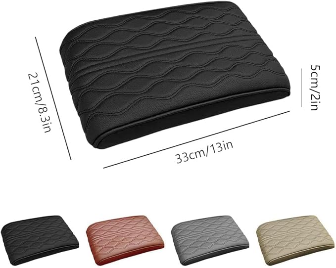 AIIONP Leather Car Armrest Box Pad, Universal Car Center Console Cover Pad, PU Leather Car Armrest Seat Box Cover Protector, Center Console Armrest Pad for SUV, Truck, Car (Black, Wave Pattern)