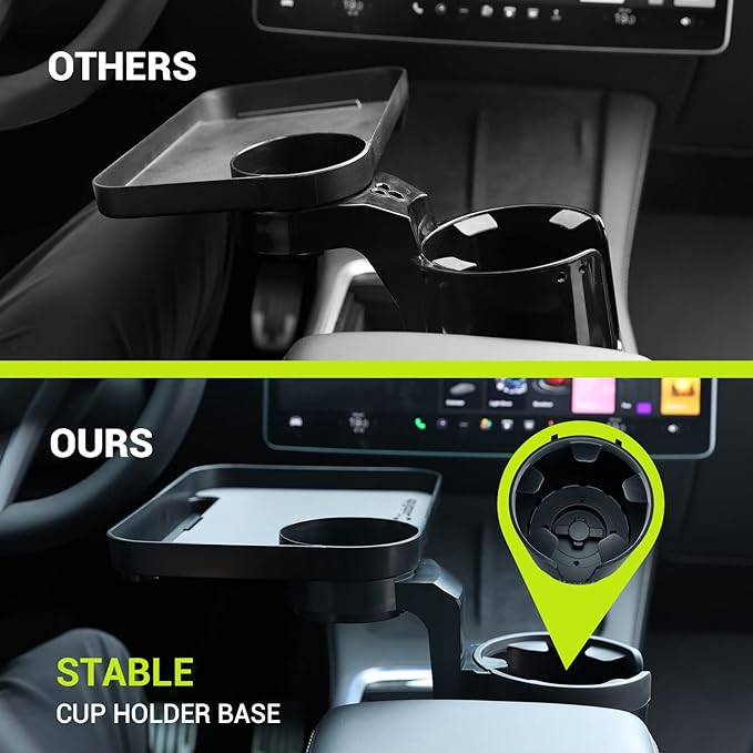 SodaRide Car Cup Holder Expander 2 Pack with Large Size Detachable Food Tray, Car Drink Holder Adapter with Solid Base - Fits Yeti, Hydro Flask, 32/40 oz, Road Trip Essential Car Travel Accessories