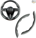 LevChall Carbon Fiber Steering Wheel Cover, 2-Piece Set Anti-Skid Comfortable Grip Segmented Butterfly Design, Easy Snap-On Installation Universal Fit 99% Cars, Gray