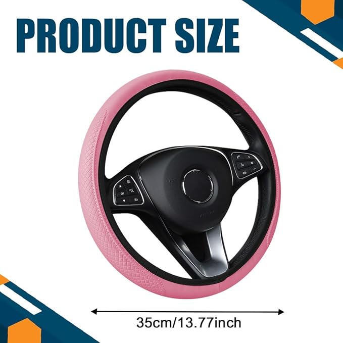 Car Steering Wheel Cover, Universal 14.5-15 Inch Pink Leather Steering Wheel Wrap with Better Sport Grip for Men Women, Anti-Slip Breathable Car Interior Accessories for Most Vehicles (Pink)